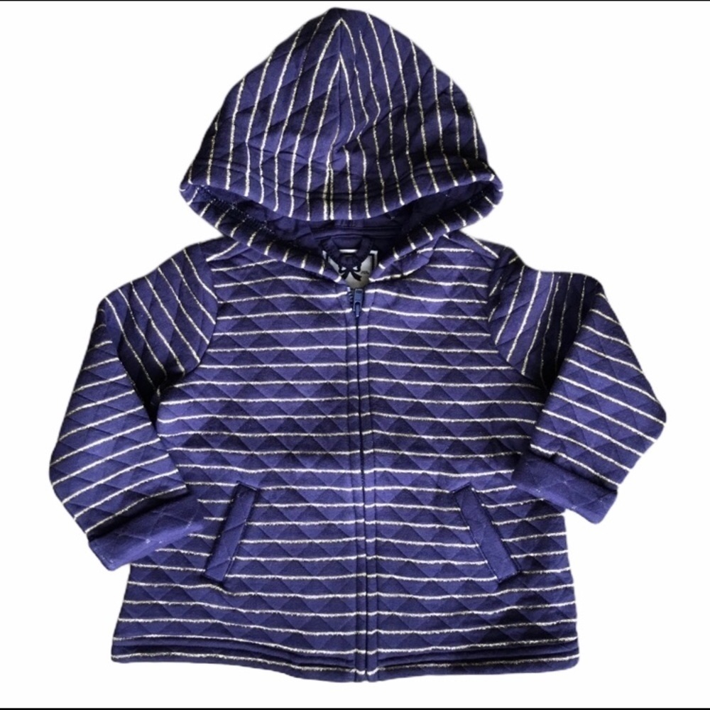 Gymboree navy and gold striped quilted knit hooded jacket